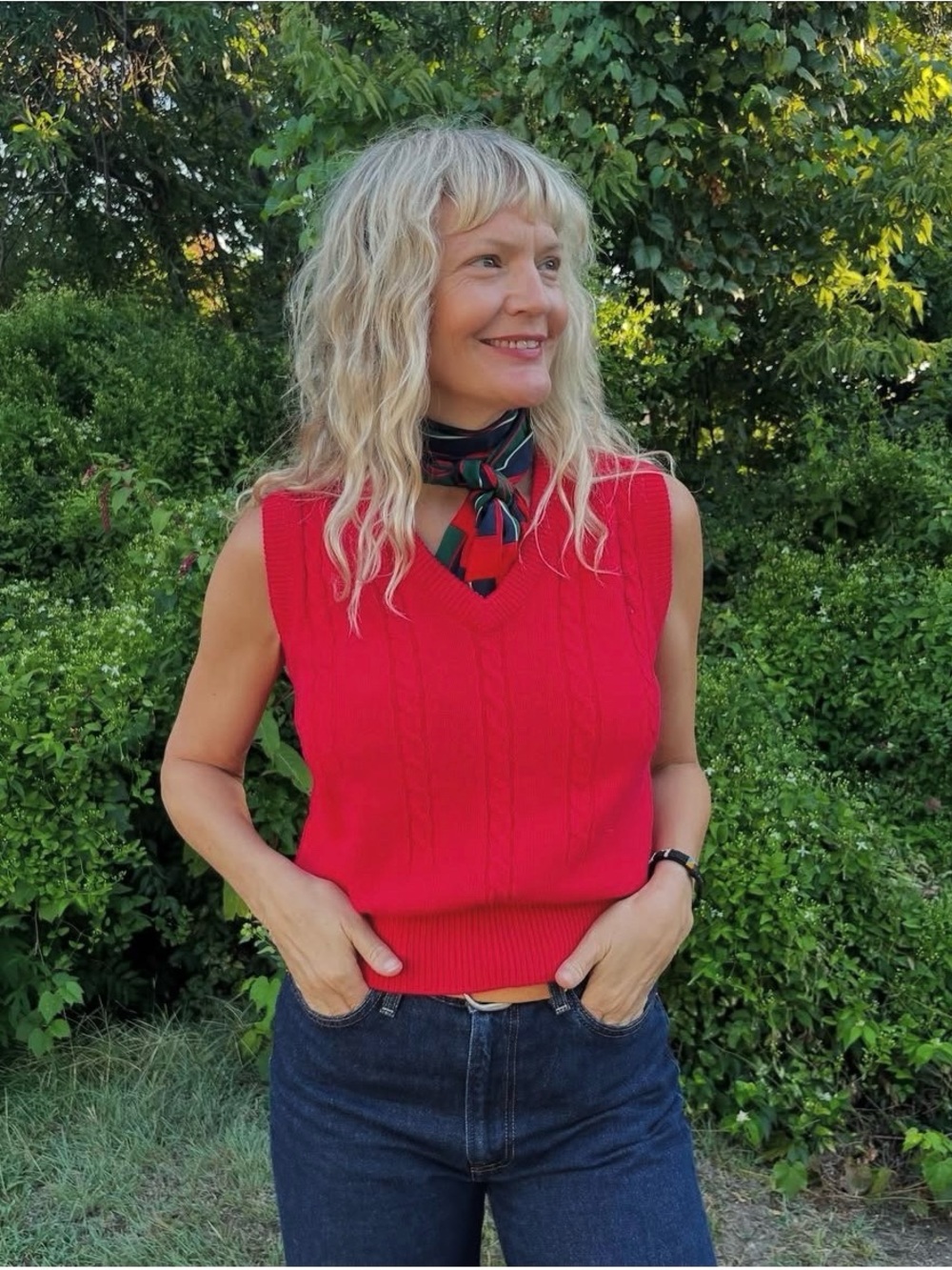 Vintage F.L Limited Red Cable-Knit V-Neck Sweater Vest